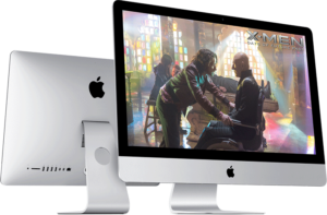 apple imac displaying image of two people