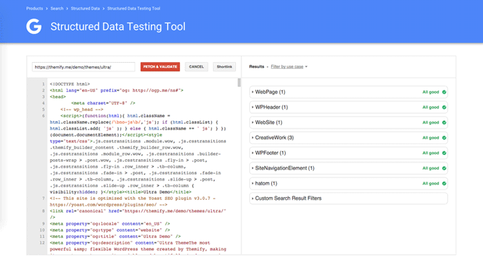 Structured data testing results from Google testing tool