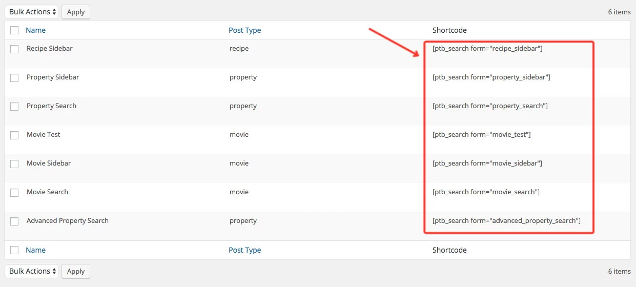 search template shortcode