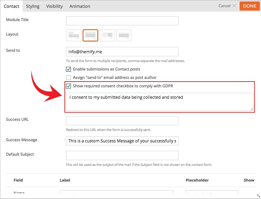 GDPR consent input field option