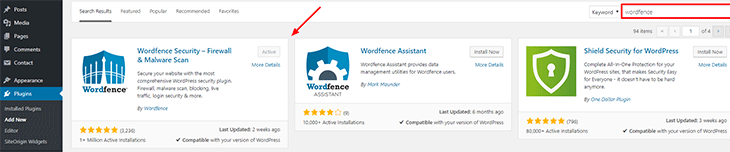 Wordfence plugin installation