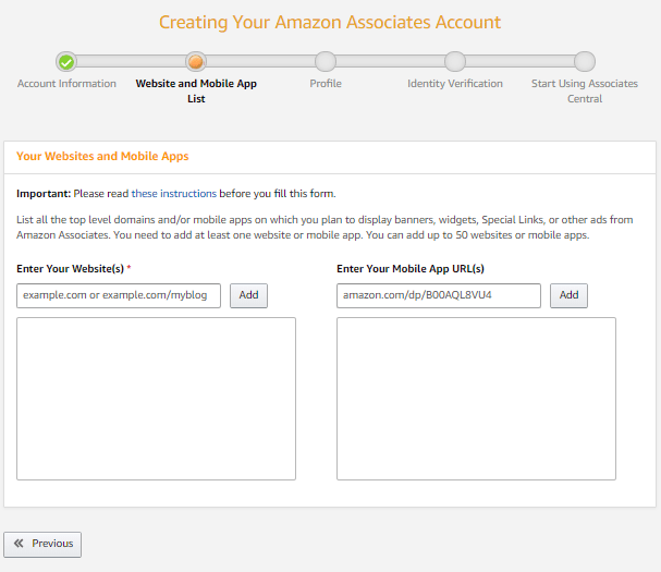 Amazon Affiliate Sign Up Process