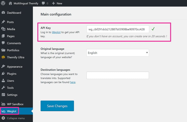 How to activate Weglot plugin with API key