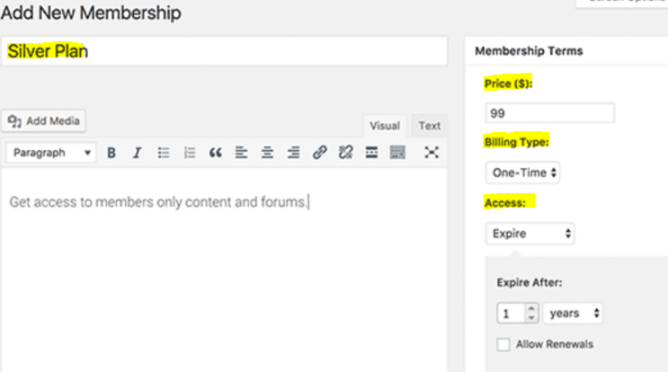 MemberPress WordPress Tutorial Add New Membership