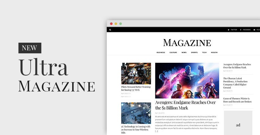 New! Ultra Magazine Skin for News, Magazine, and Tech Blog Websites