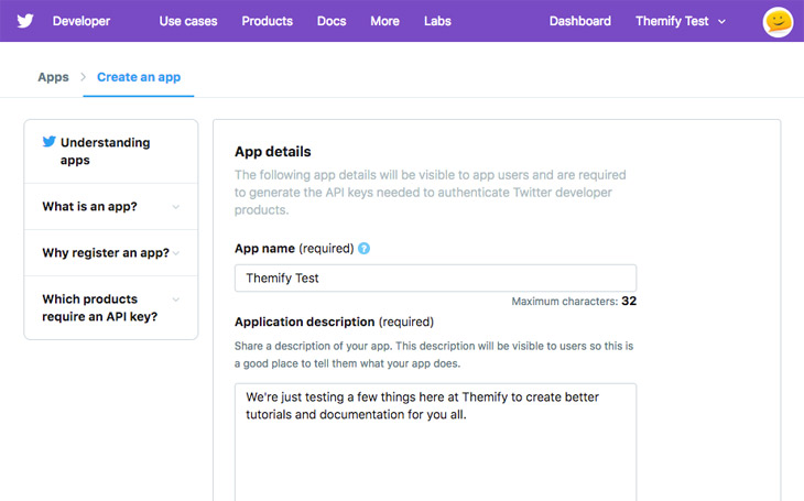 Themify Documentation Twitter Setting Up API