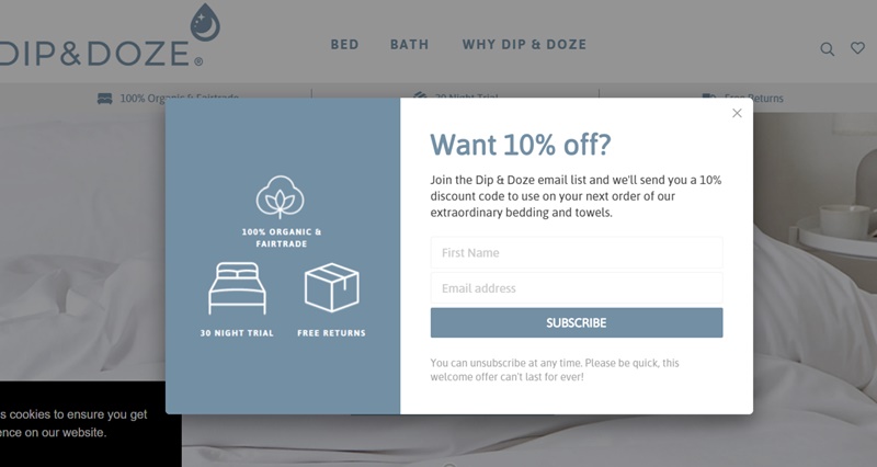 Popup Example From Dip and Doze