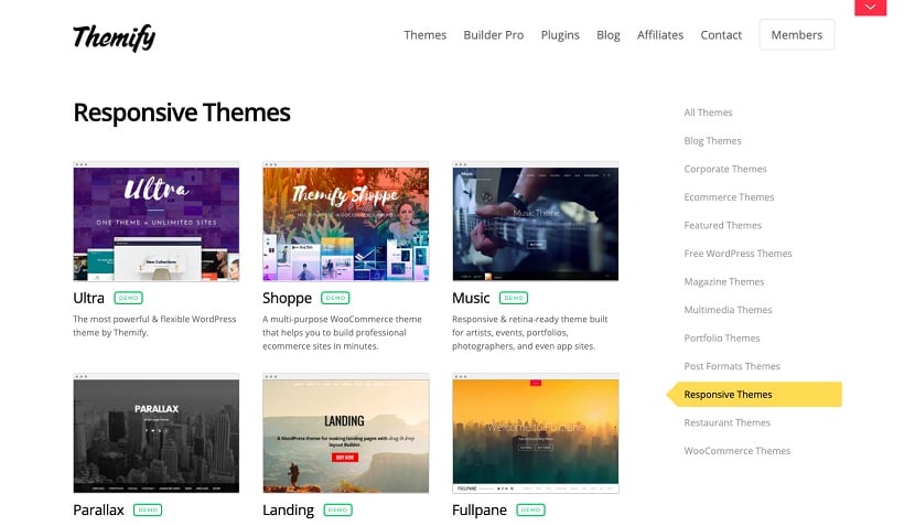 Themify responsive theme page