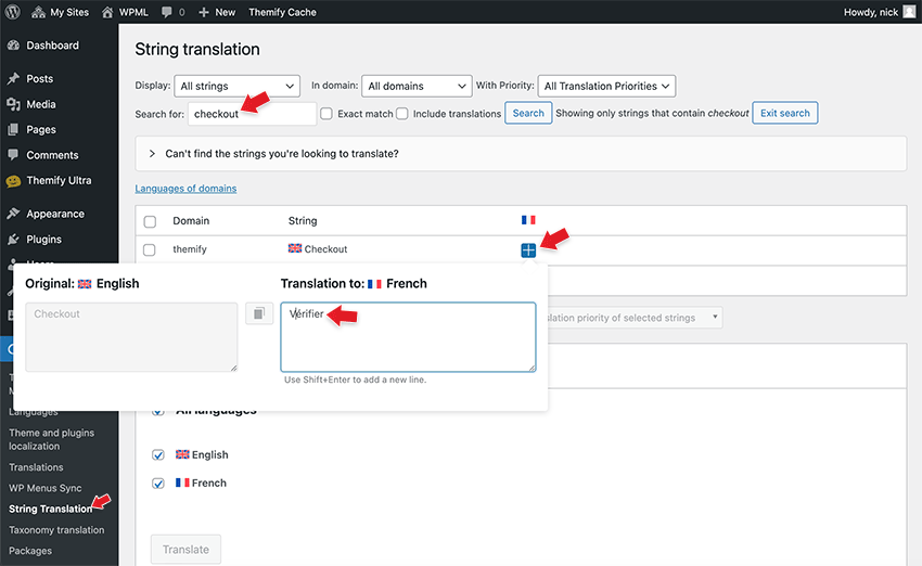 Translate text string