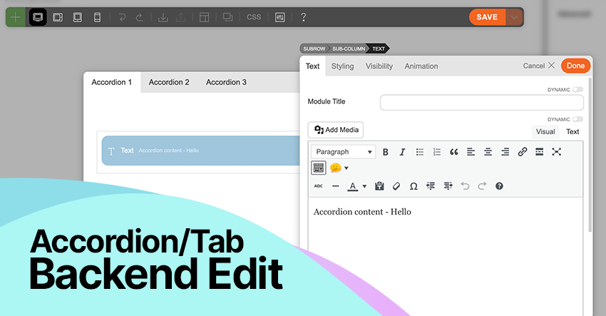 New Feature: Backend Mode Edit For Accordions & Tabs