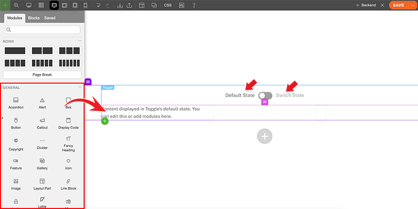 Toggle Builder edit