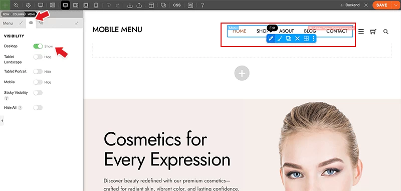 Header Menu module visibility