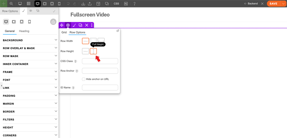 First row full height