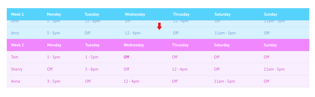 Freeze table header