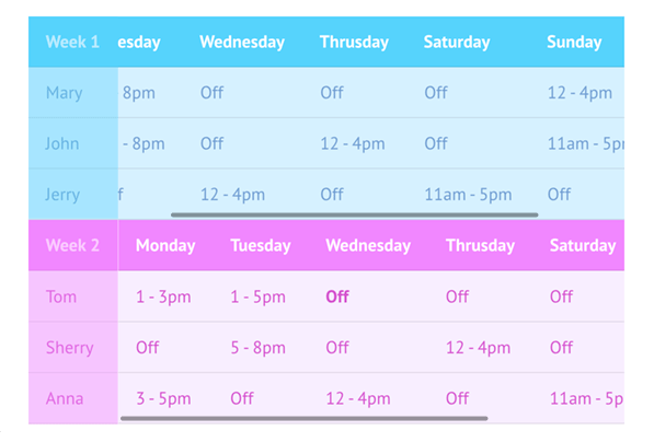 Freeze table header
